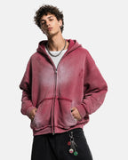Washed zip-up hoodie with hood, pockets and distressed details