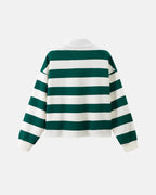 Unisex striped rugby polo shirt with a white collar and long sleeves