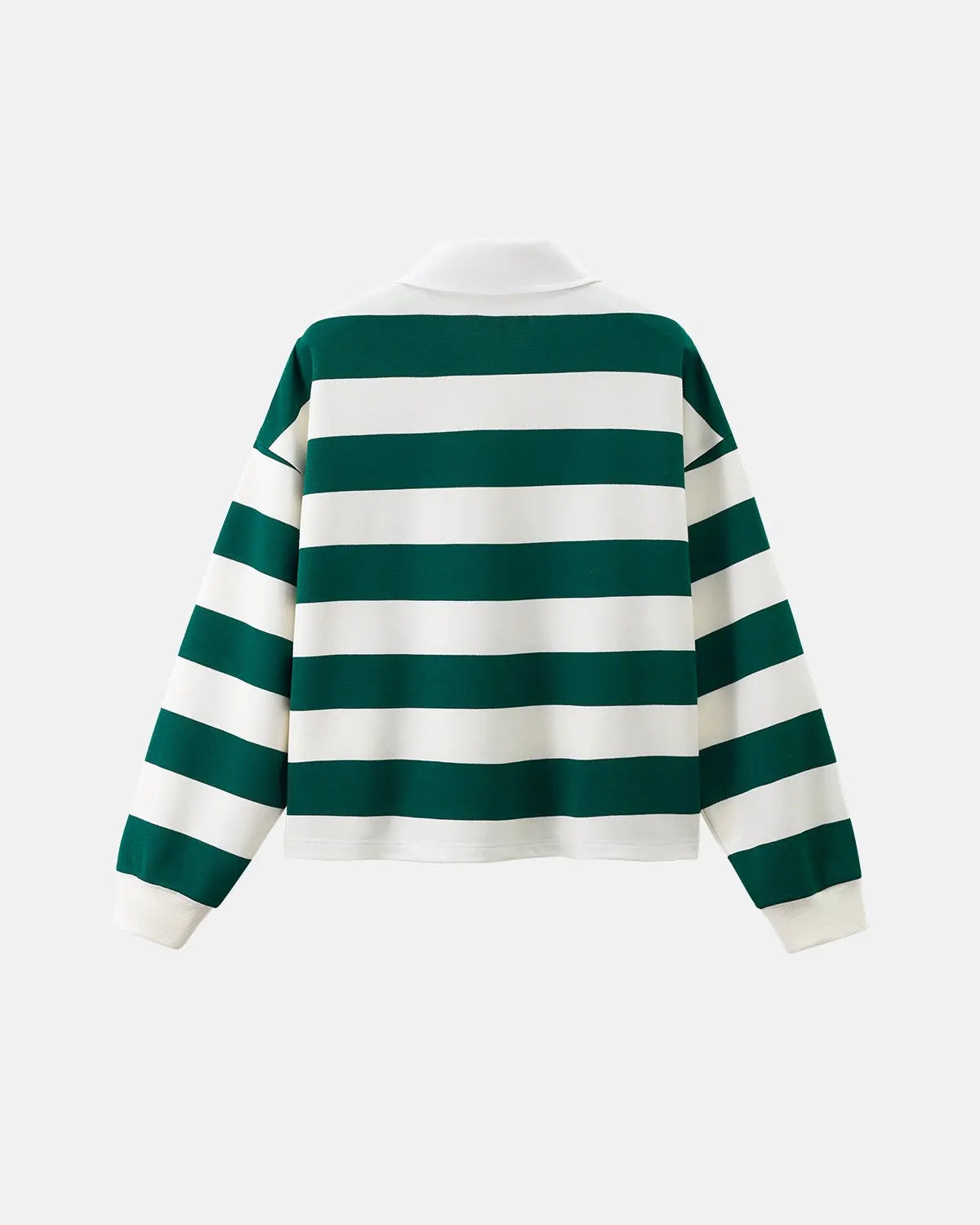 Unisex striped rugby polo shirt with a white collar and long sleeves