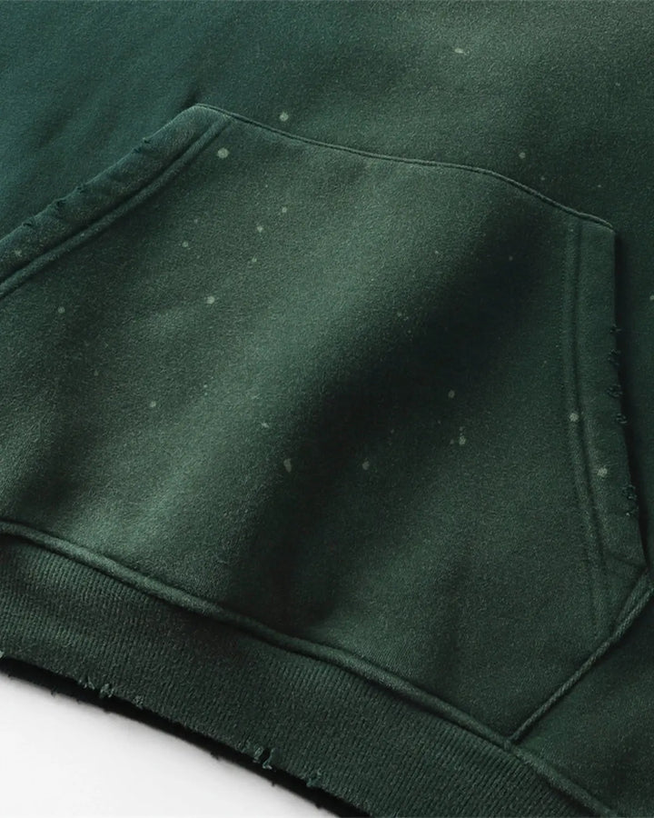 Acid-washed hooded sweatshirt with long sleeves and front kangaroo pocket