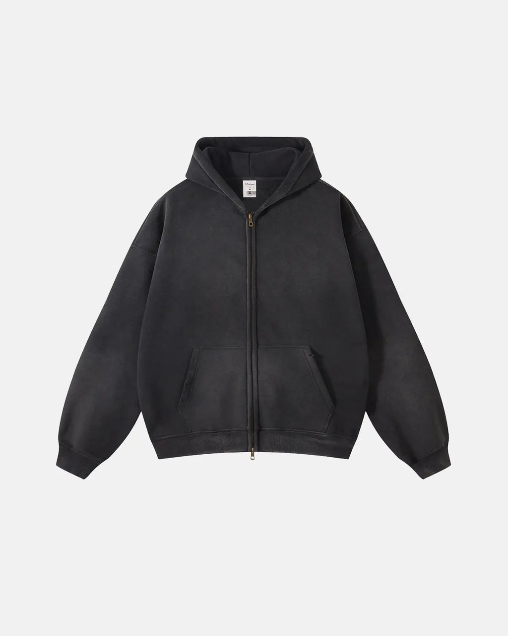 Unisex acid-washed zip-up hoodie with hood and front pockets