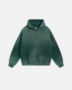Acid-washed hooded sweatshirt with long sleeves and front kangaroo pocket
