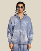Graffiti zip-up hoodie with hood and front pockets