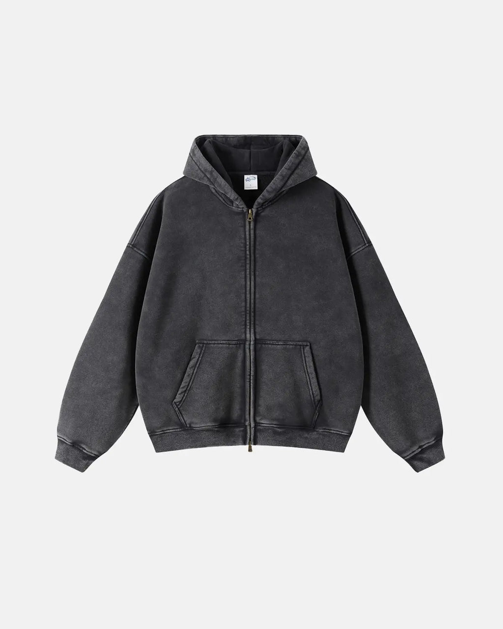 Men's washed zip-up hoodie with hood and kangaroo pockets