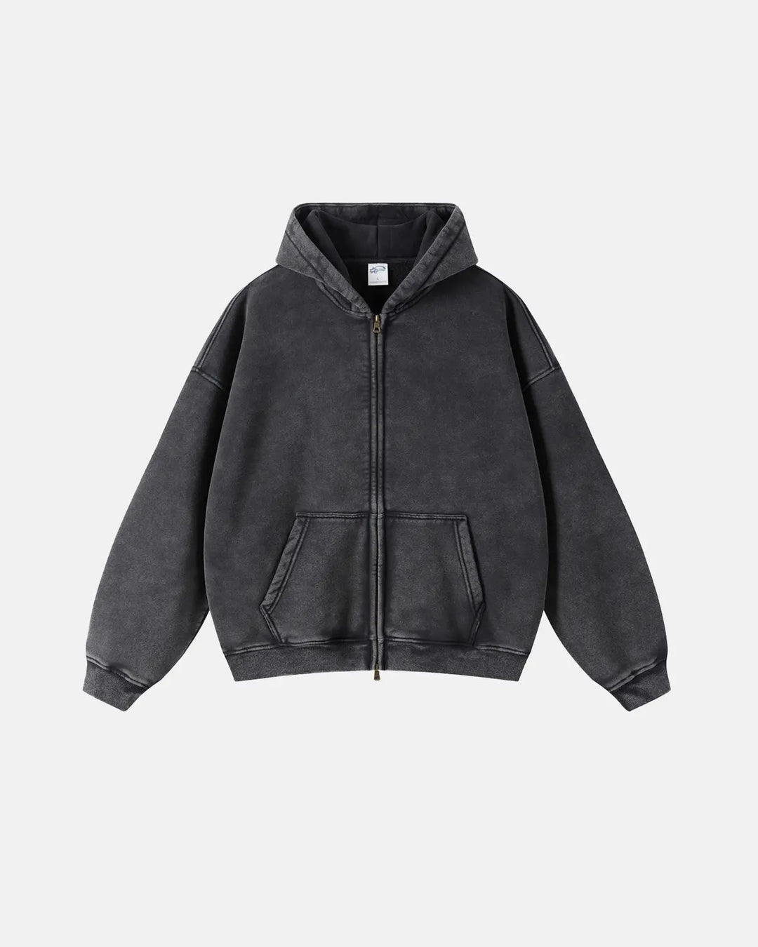Men's washed zip-up hoodie with hood and kangaroo pockets