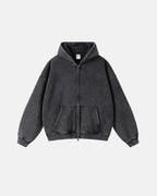 Men's washed zip-up hoodie with hood and kangaroo pockets