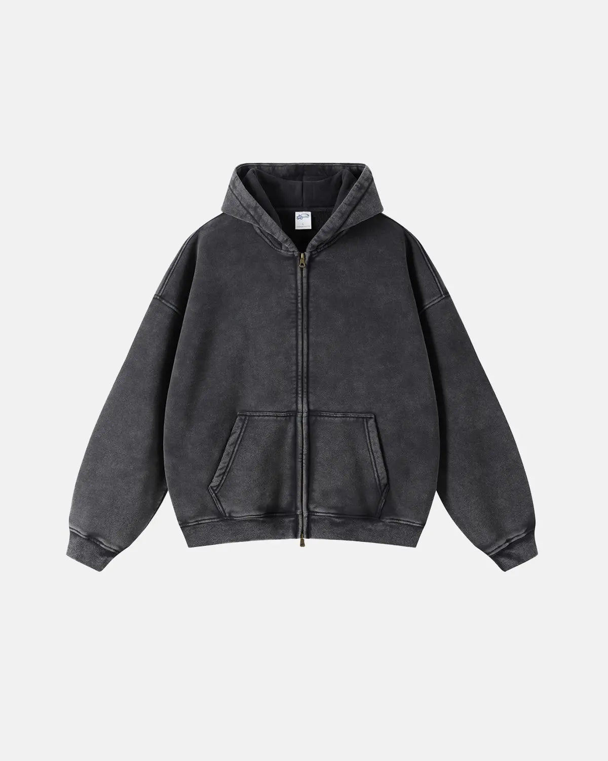Men's washed zip-up hoodie with hood and kangaroo pockets