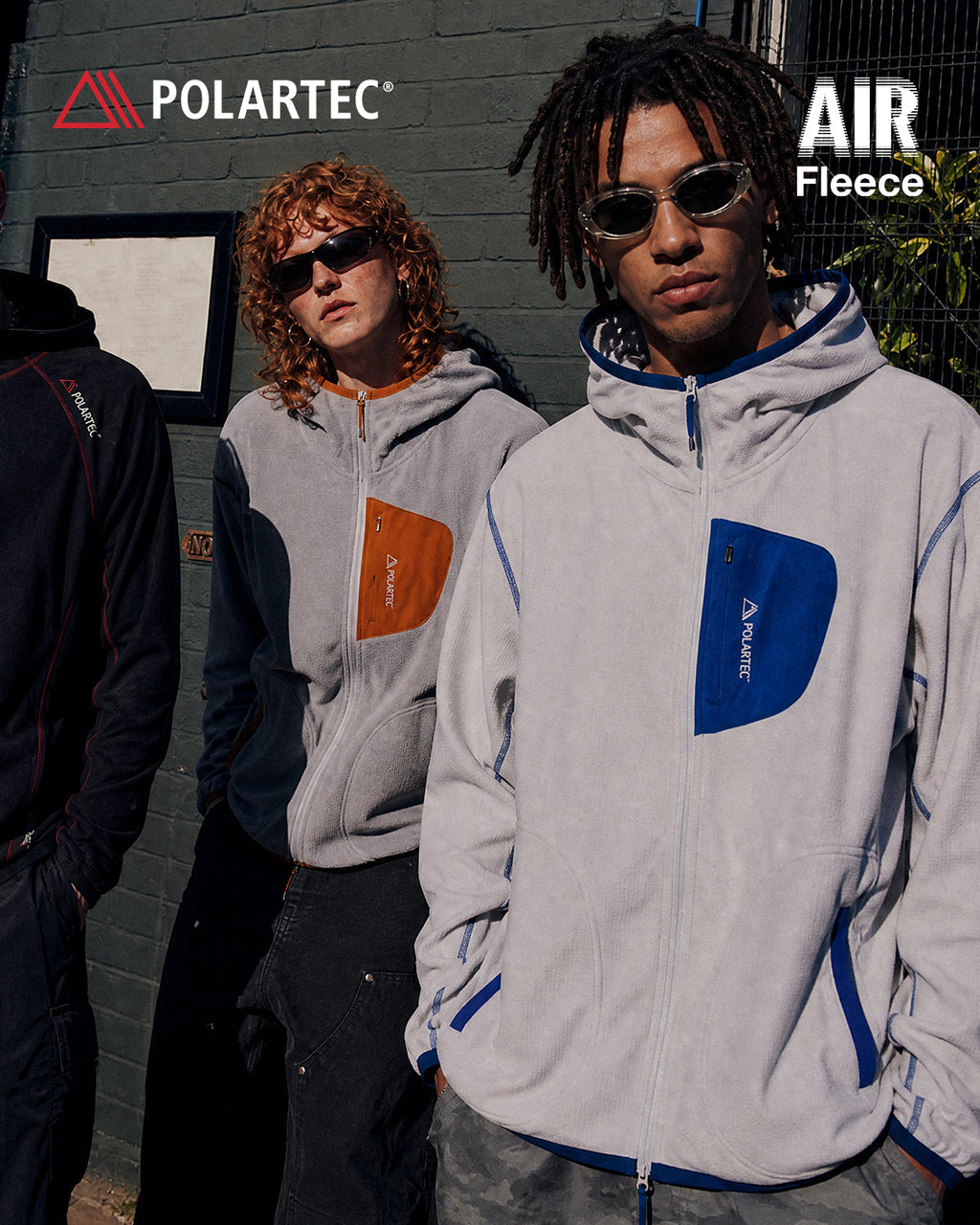 Unisex long-sleeve zip-up hoodie with hood, contrast trim and three front pockets