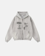 Men's washed graphic zip-up hoodie with hood and front pockets