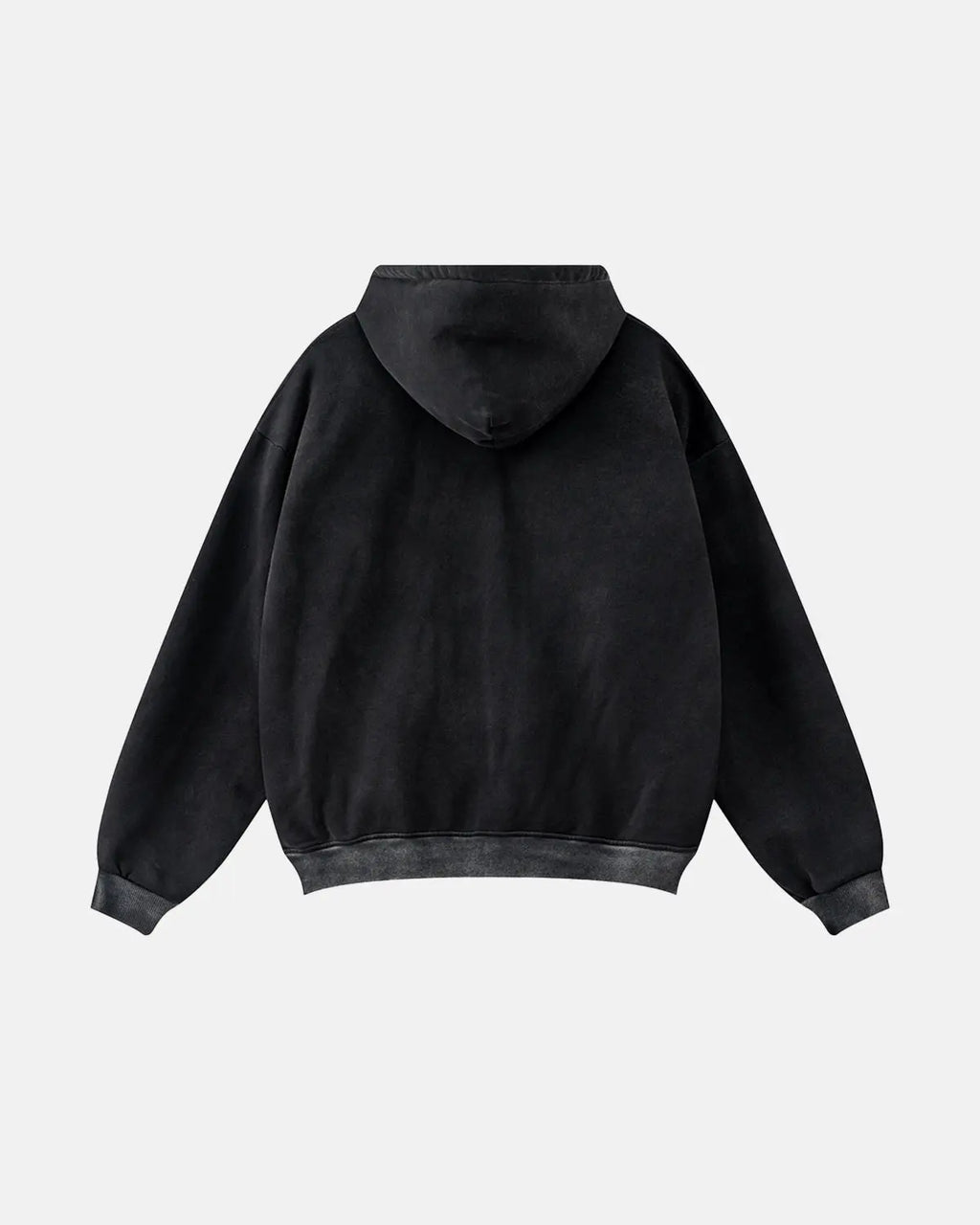 Men's black acid wash zip-up hoodie with white stripes