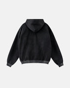 Men's black acid wash zip-up hoodie with white stripes
