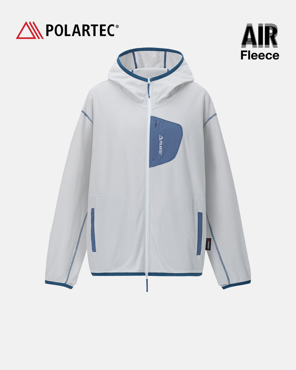 Unisex long-sleeve zip-up hoodie with hood, contrast trim and three front pockets