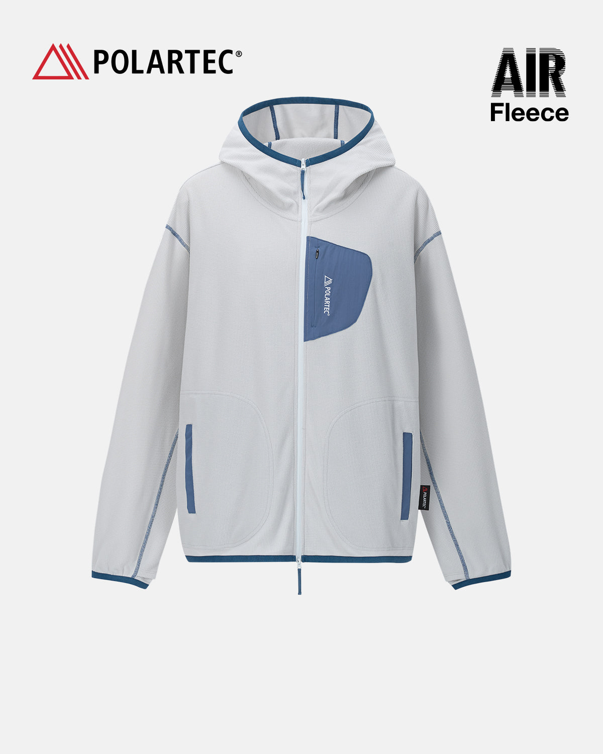Unisex long-sleeve zip-up hoodie with hood, contrast trim and three front pockets