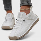 Women's lace-up casual sneakers with ankle strap, stitched panels and textured sole