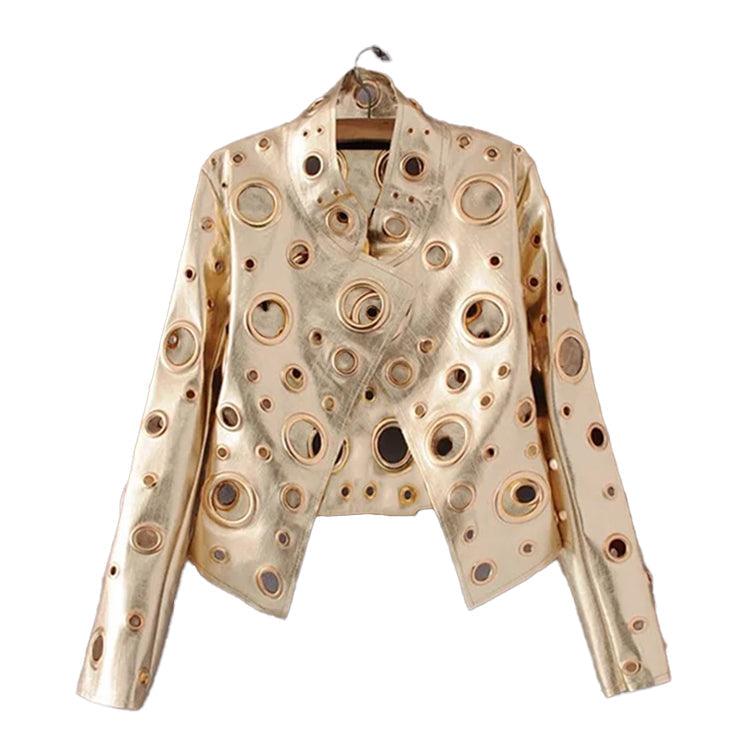 Women's cropped jacket with circular metallic eyelet detailing and long sleeves