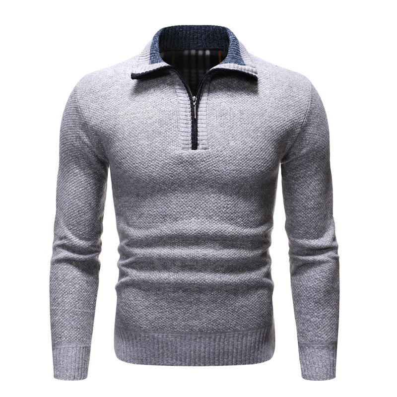Men's textured half-zip jumper with turn-down collar
