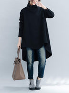 Women's loose turtleneck sweatshirt with long sleeves and a hi-low hem