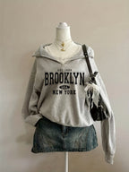 Women's hooded Brooklyn print zip hoodie with long sleeves