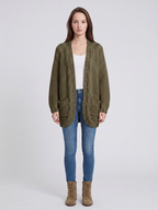 Women's oversized cable knit cardigan with front pockets
