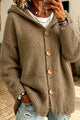Women's long-sleeve hooded knit cardigan with four-button front