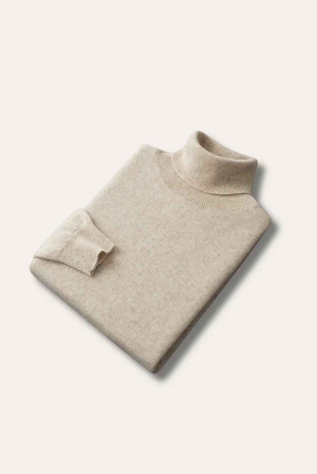Men's plain turtleneck sweater with ribbed collar and long sleeves