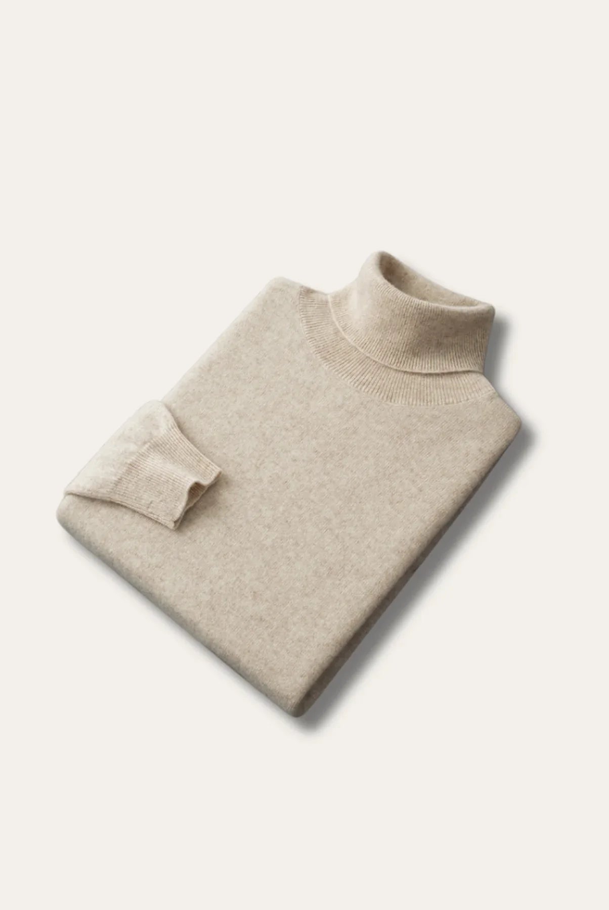 Men's plain turtleneck sweater with ribbed collar and long sleeves