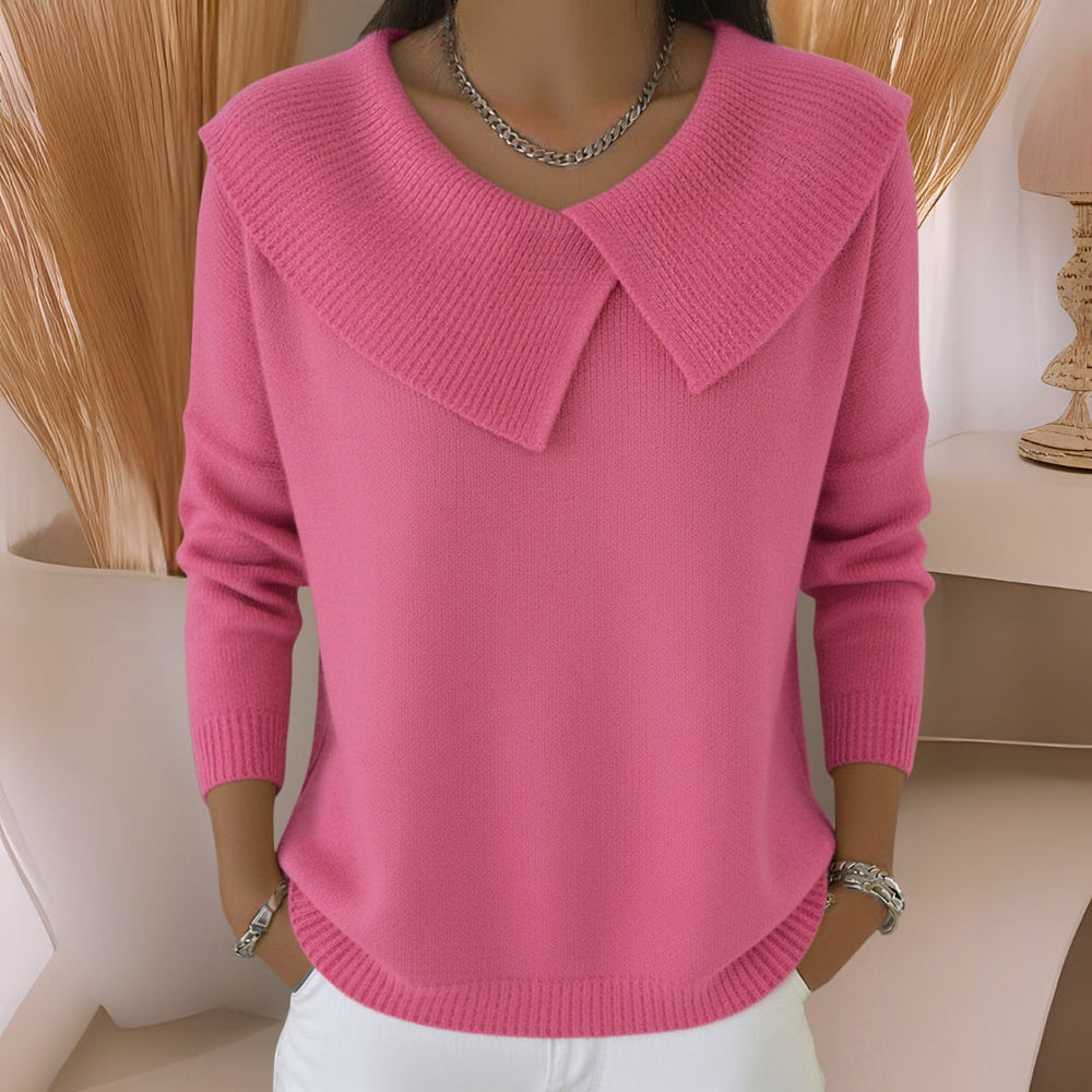 Women's collared jumper with large pleated collar and long sleeves