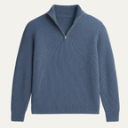 Men's ribbed half zip sweater with high neck and long sleeves