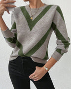 Women's geometric pattern crew neck sweater with long sleeves