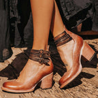 Women's ankle boots with three buckle straps and block heel