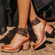 Women's ankle boots with three buckle straps and block heel