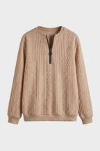 Women's textured zip neck jumper with long sleeves and ribbed trims