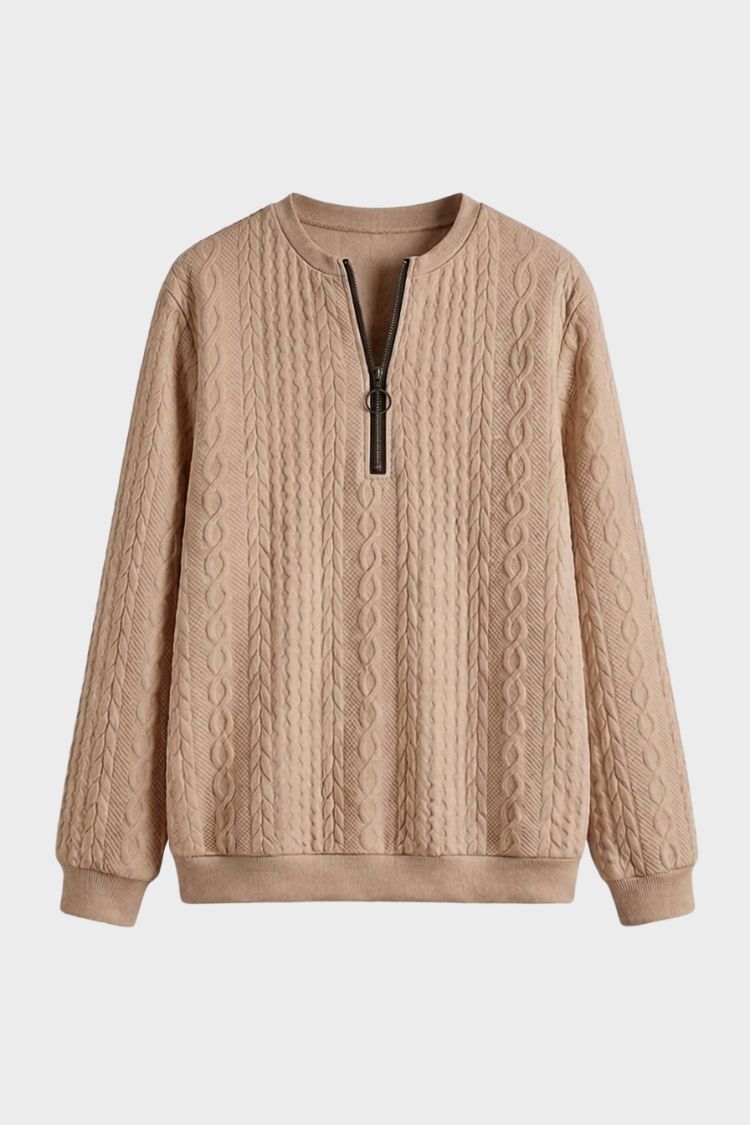 Women's textured zip neck jumper with long sleeves and ribbed trims