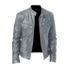 Men's zip front biker jacket with stand collar and zipped pockets