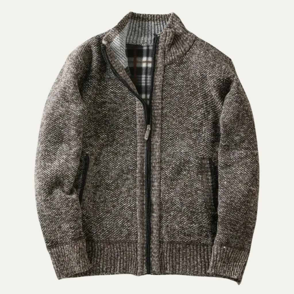 Men's chunky textured knit jacket with zip fastening and ribbed trims