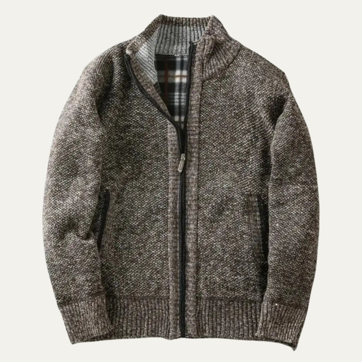 Men's chunky textured knit jacket with zip fastening and ribbed trims