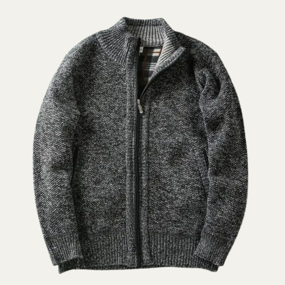Men's chunky textured knit jacket with zip fastening and ribbed trims