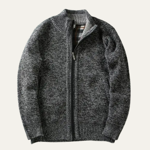Men's chunky textured knit jacket with zip fastening and ribbed trims