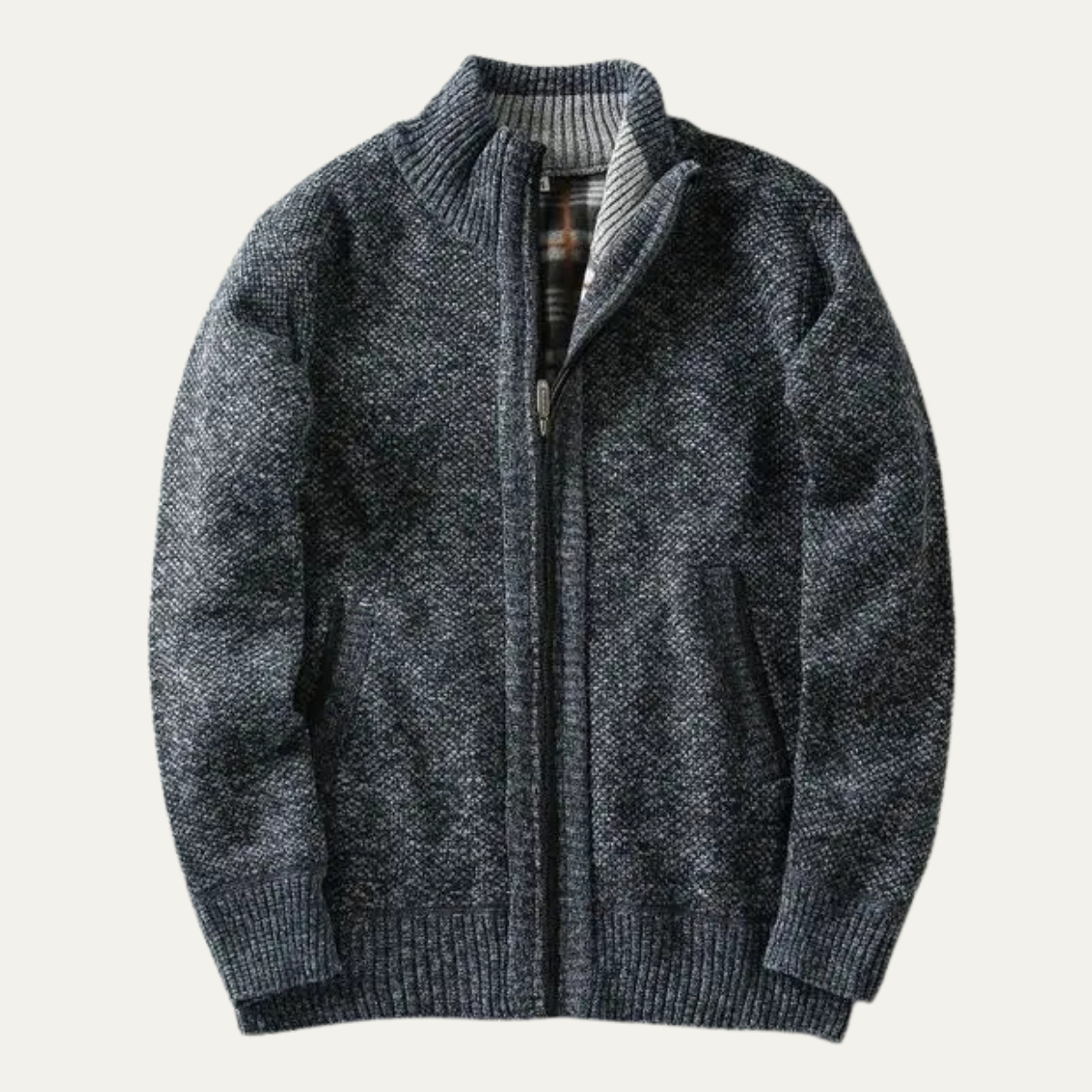 Men's chunky textured knit jacket with zip fastening and ribbed trims
