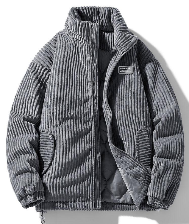 Unisex ribbed jacket with high collar, zip front and adjustable hem