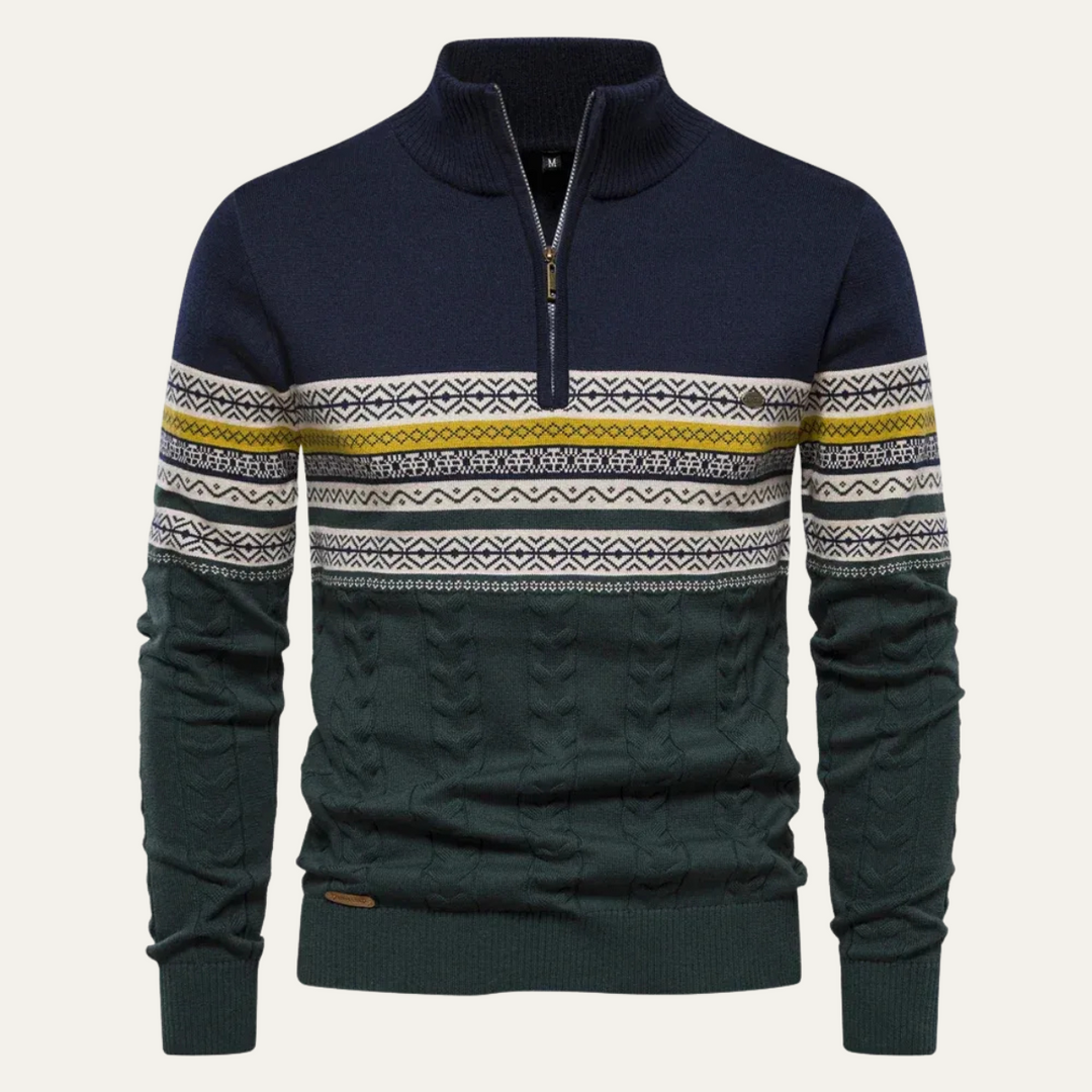 Men's Fair Isle quarter-zip sweater with cable-knit detail