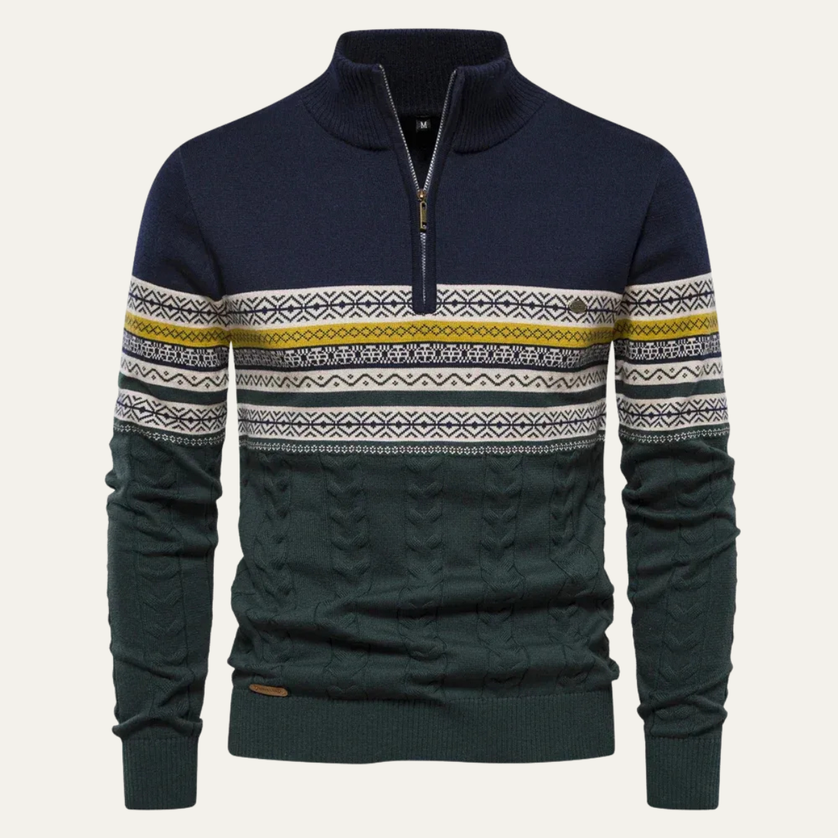 Men's Fair Isle quarter-zip sweater with cable-knit detail