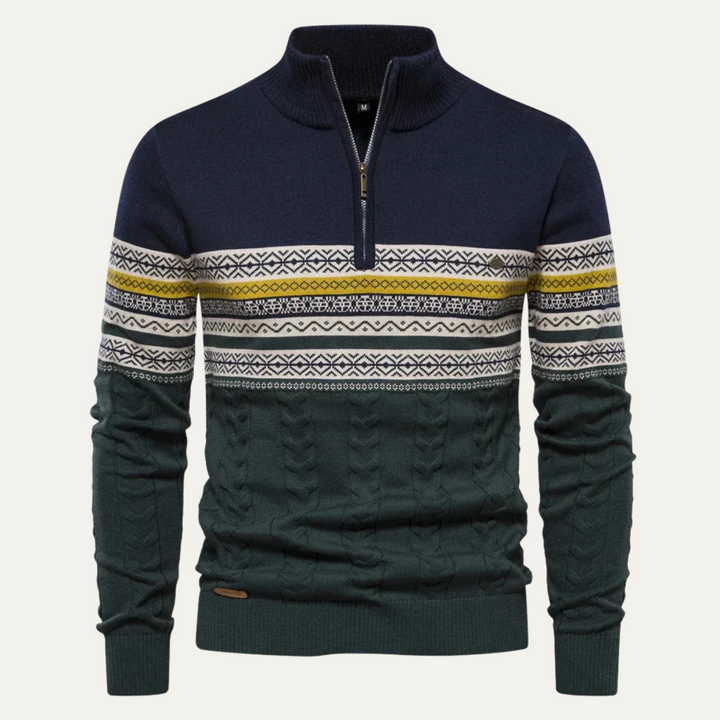 Men's Fair Isle quarter-zip sweater with cable-knit detail