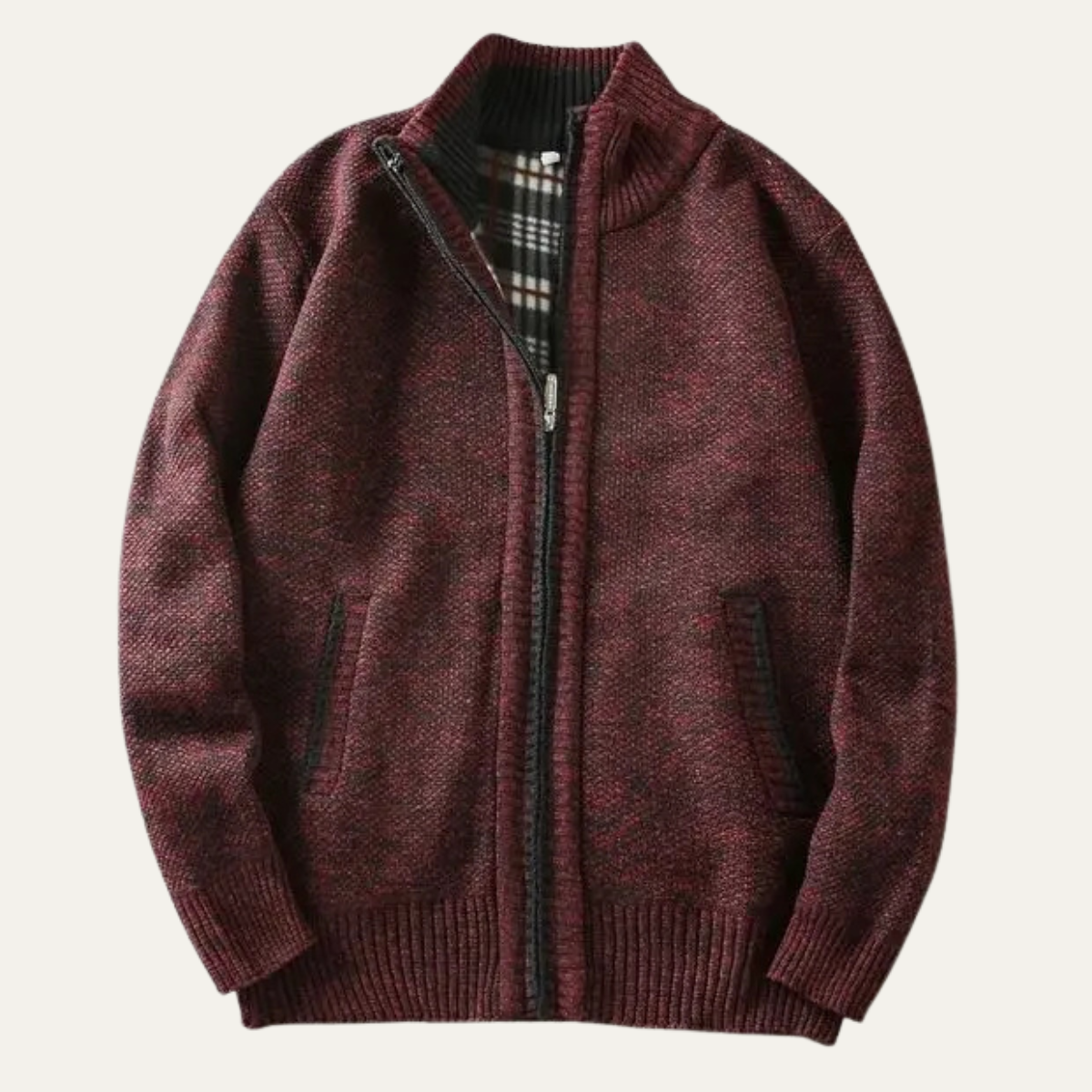 Men's chunky textured knit jacket with zip fastening and ribbed trims
