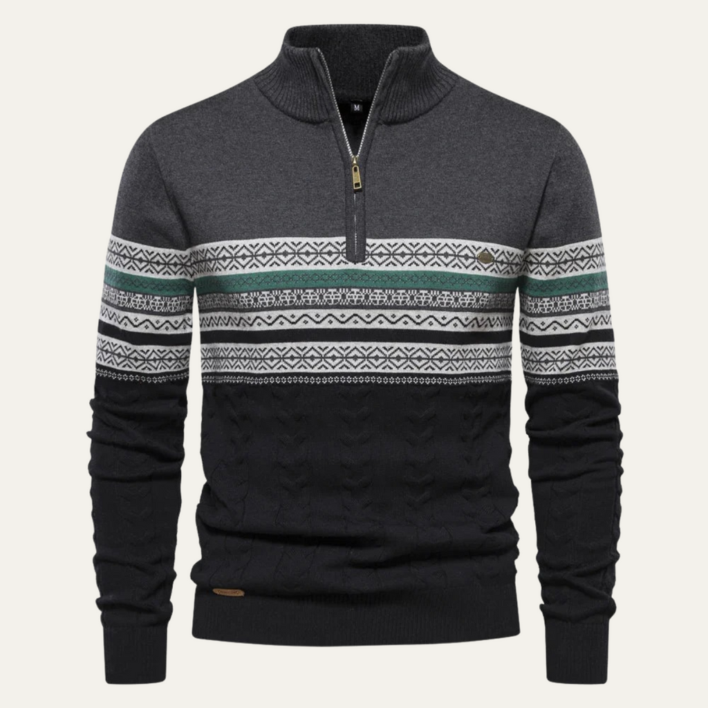 Men's Fair Isle quarter-zip sweater with cable-knit detail