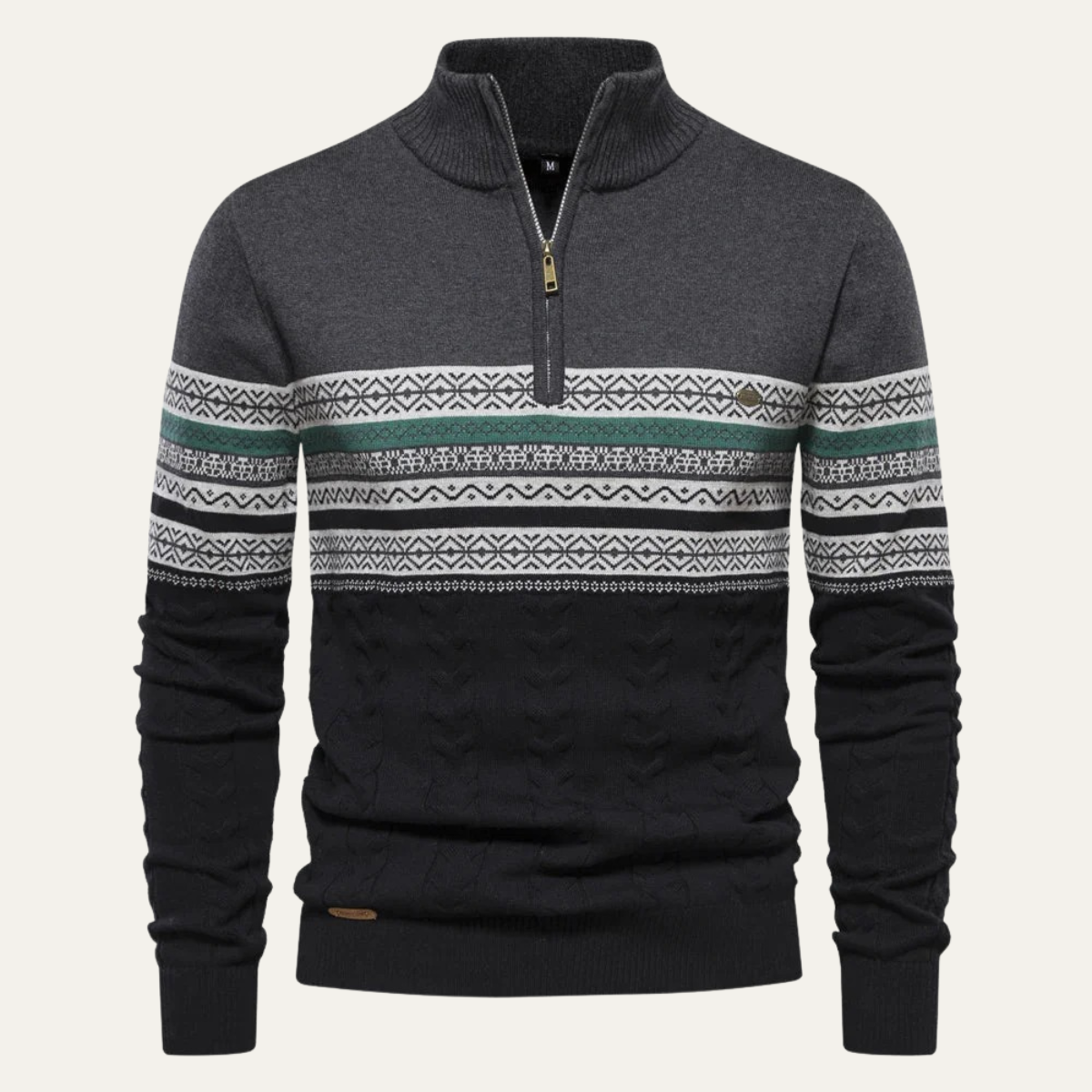 Men's Fair Isle quarter-zip sweater with cable-knit detail