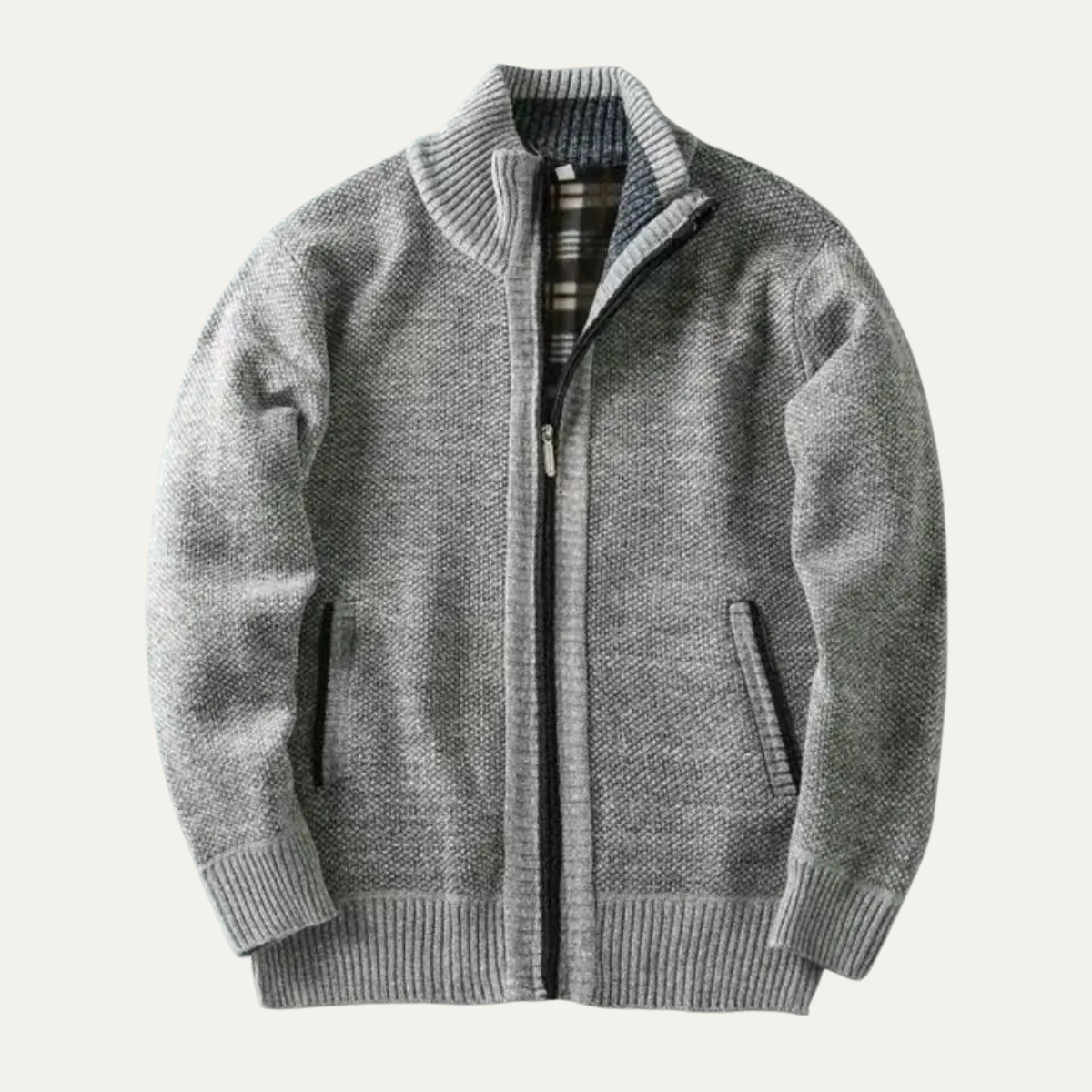 Men's chunky textured knit jacket with zip fastening and ribbed trims