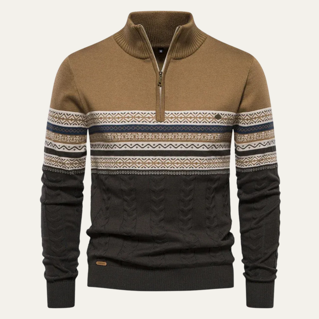 Men's Fair Isle quarter-zip sweater with cable-knit detail