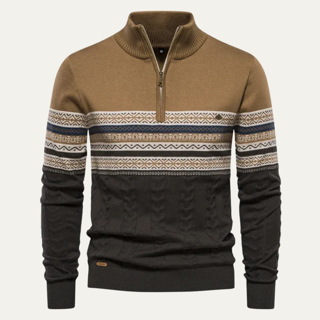 Men's Fair Isle quarter-zip sweater with cable-knit detail