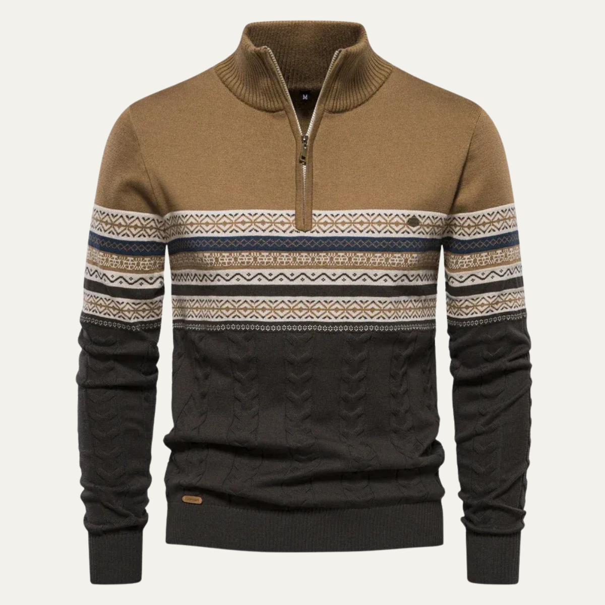 Men's Fair Isle quarter-zip sweater with cable-knit detail